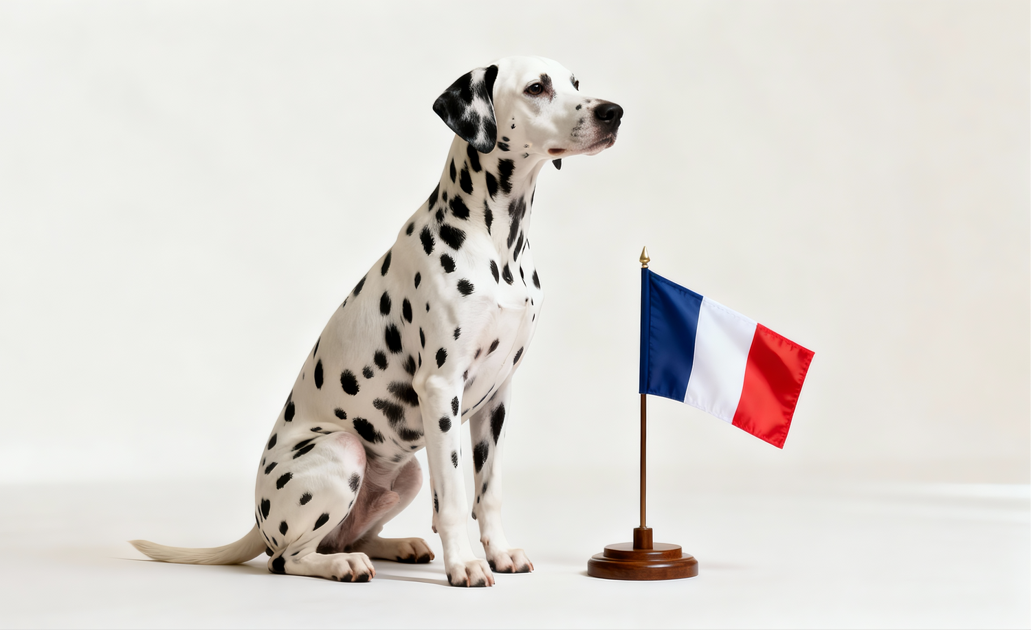 chien posant a coté d'un drapeau francais